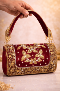 luxury red embroidered party bag