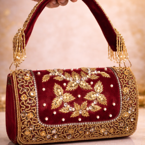 luxury red embroidered party bag